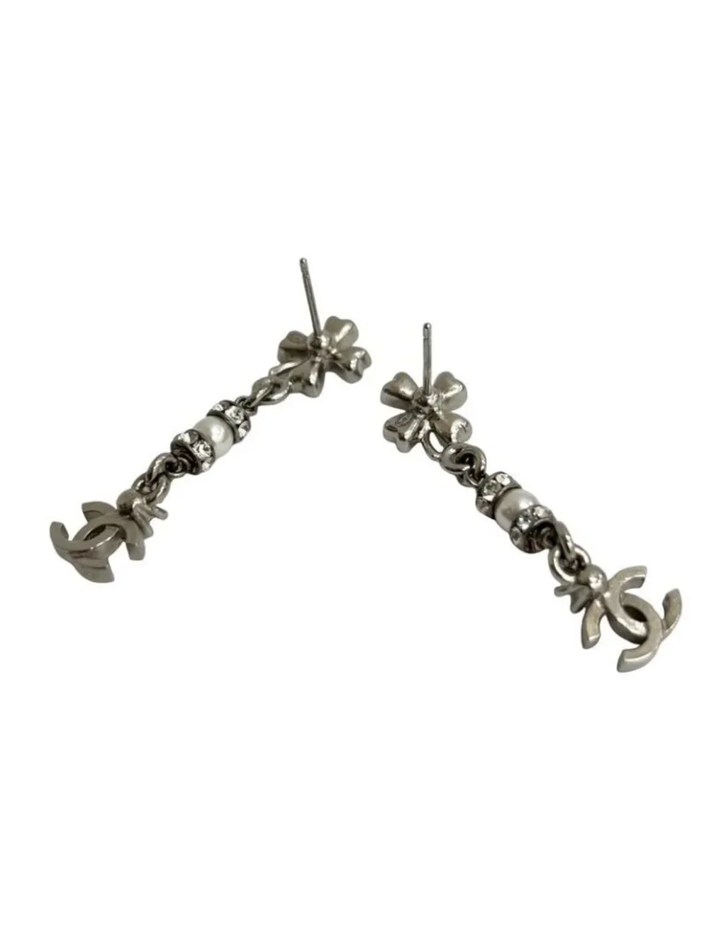 Chanel Coco Mark Clover Motif Metal Rhinestone Faux 23FP